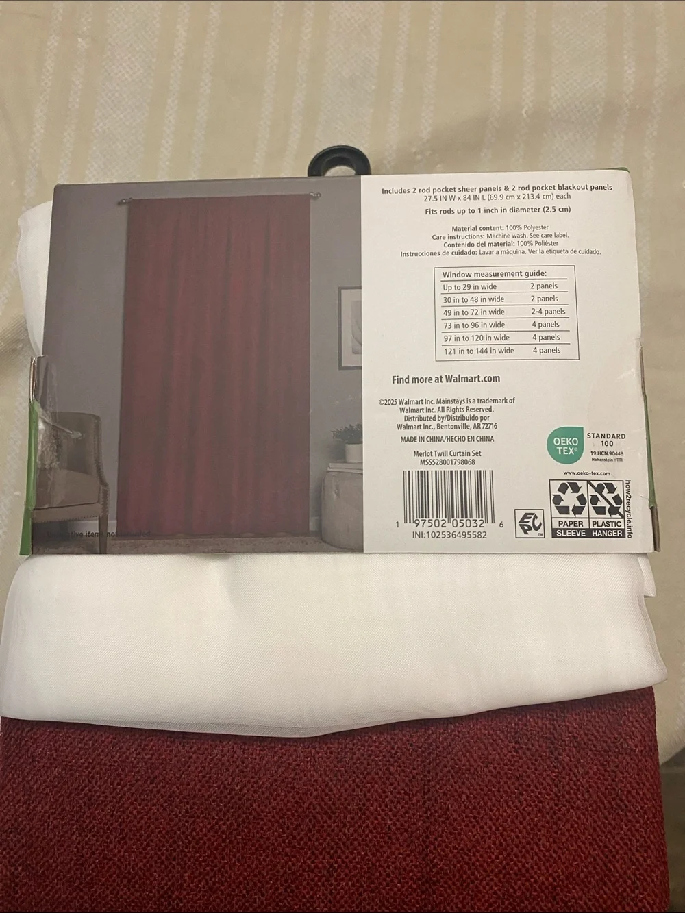Mainstays Merlot Twill Curtain Panels - Deep Red